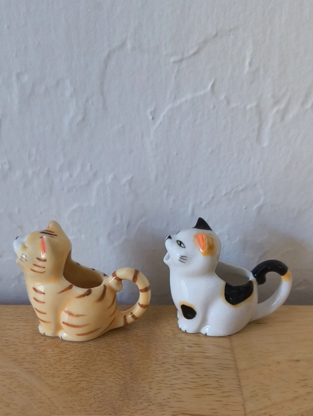 Two Mini Ceramic Cat Creamer Pitchers